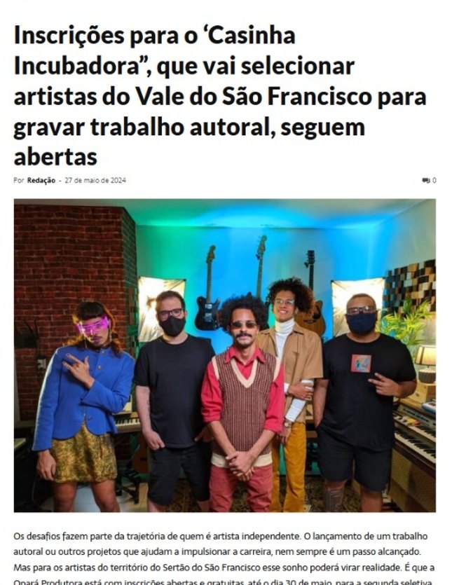 Matéria do blog Preto no Branco: Inscrições para o Casinha Incubadora seguem abertas