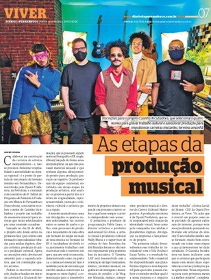 Matéria do caderno VIVER do Diário de Pernambuco: As etapas da produção musical